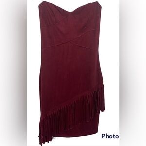 MYSTIC Los Angeles Strapless Fringe Dress Burgundy Medium
